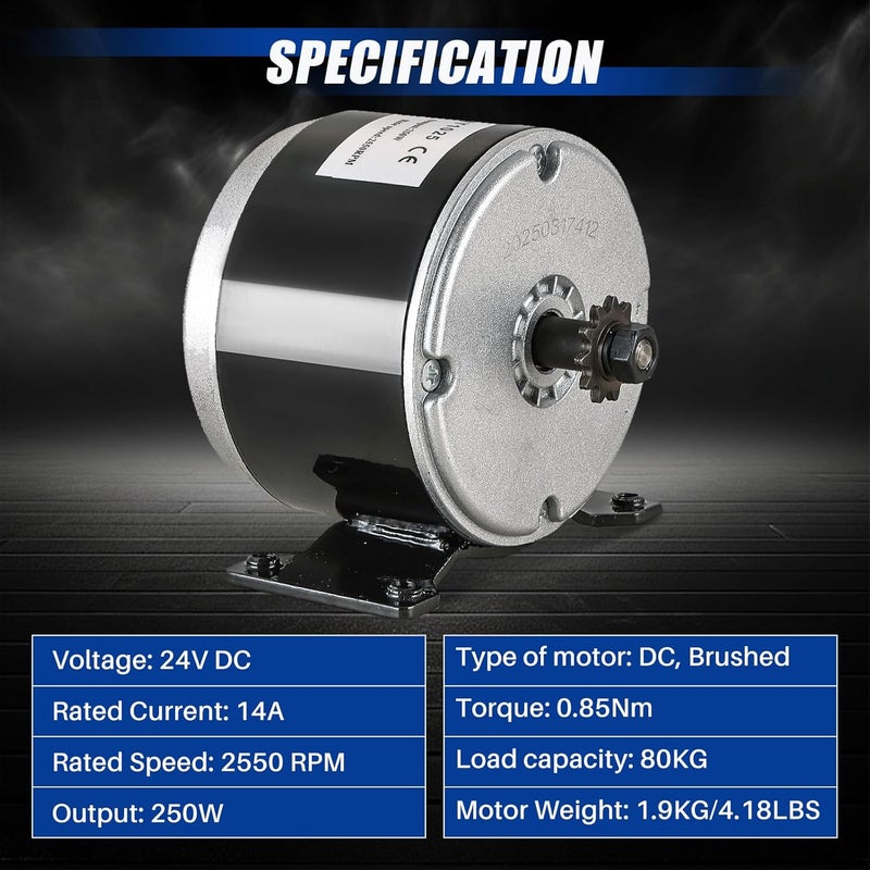 MYFULLY 24V DC 250W Brushed Permanent Magnet Electric Motor Generator Small Electric Scooter DC Motor 2550RPM for Electric Scooter Drive Speed Control, E-Bike, Wind Turbine PMA Generator (250, Watts) - Image 5